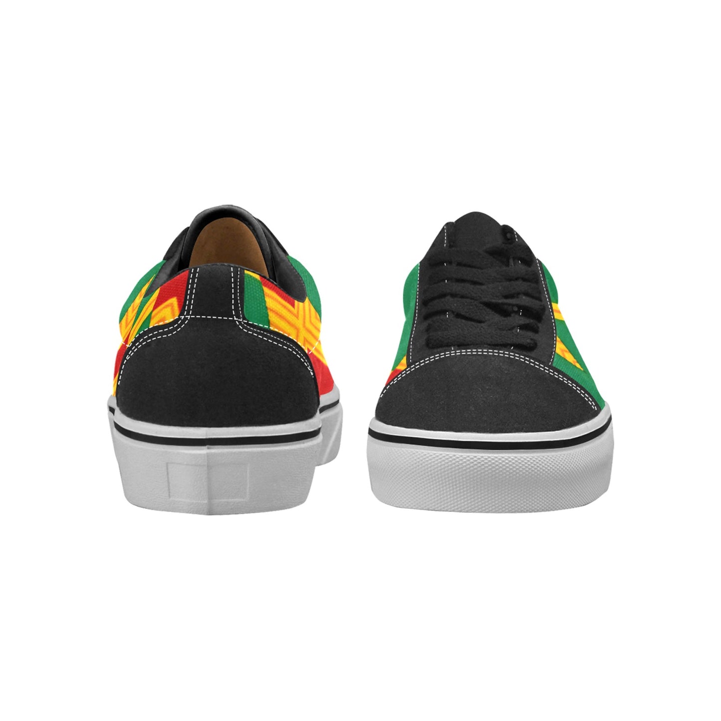 Women Bold Green, Red & Gold African Kente-Inspired Pattern Low Top Skateboarding Shoes