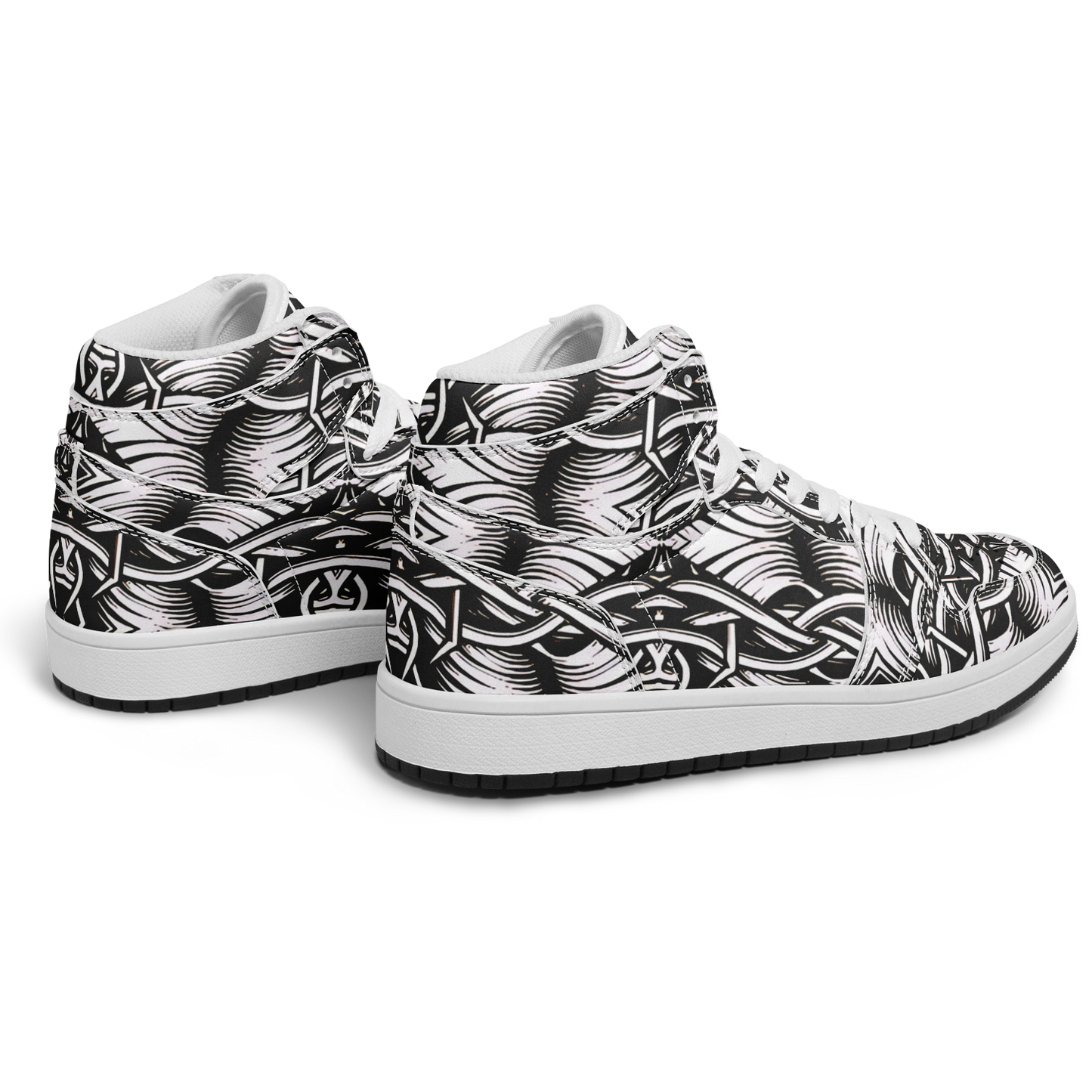 Men’s Black Intricate Silver Chain Tattoo Pattern Motion High Top Shoes