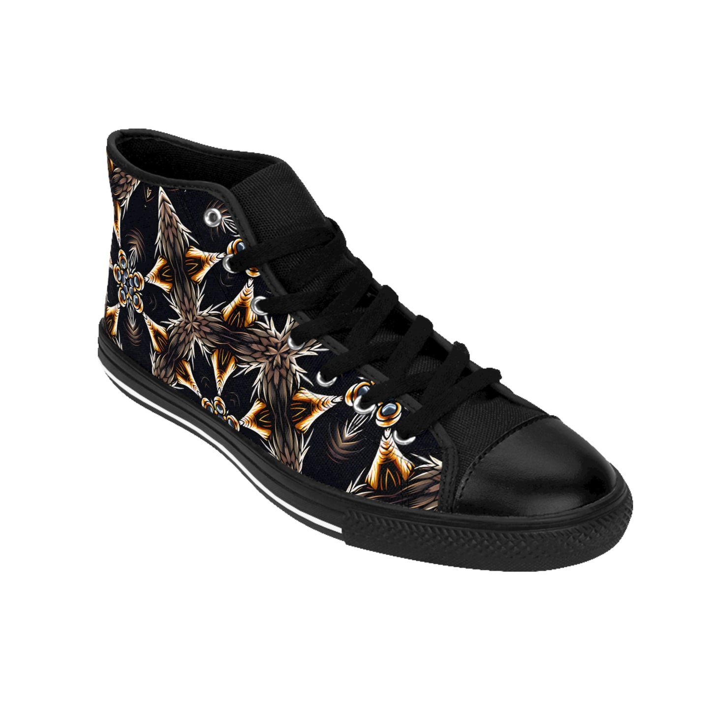 Men's Geometric Black & Gold Kaleidoscope Print High-Top Sneakers