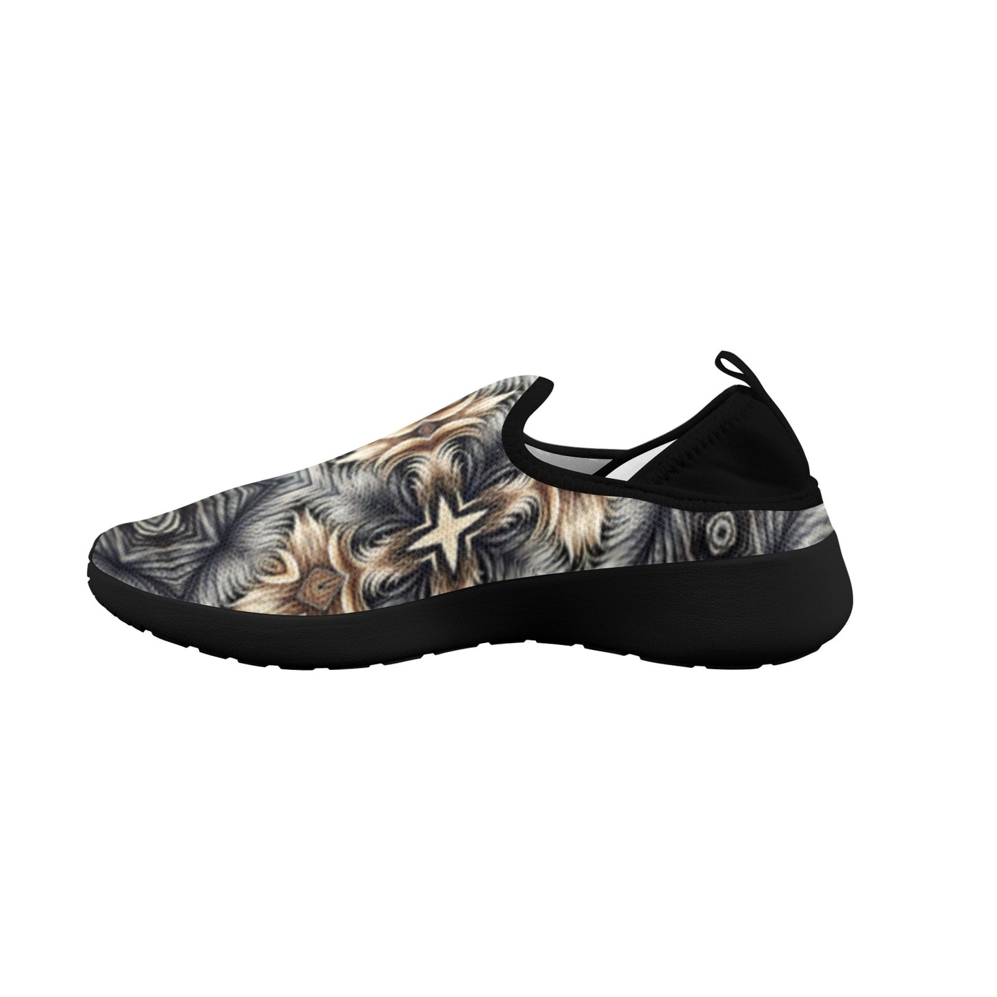 Women's Neutral Geometric Floral Pattern All Over print Fly Weave Drop-in Heel Sneakers.