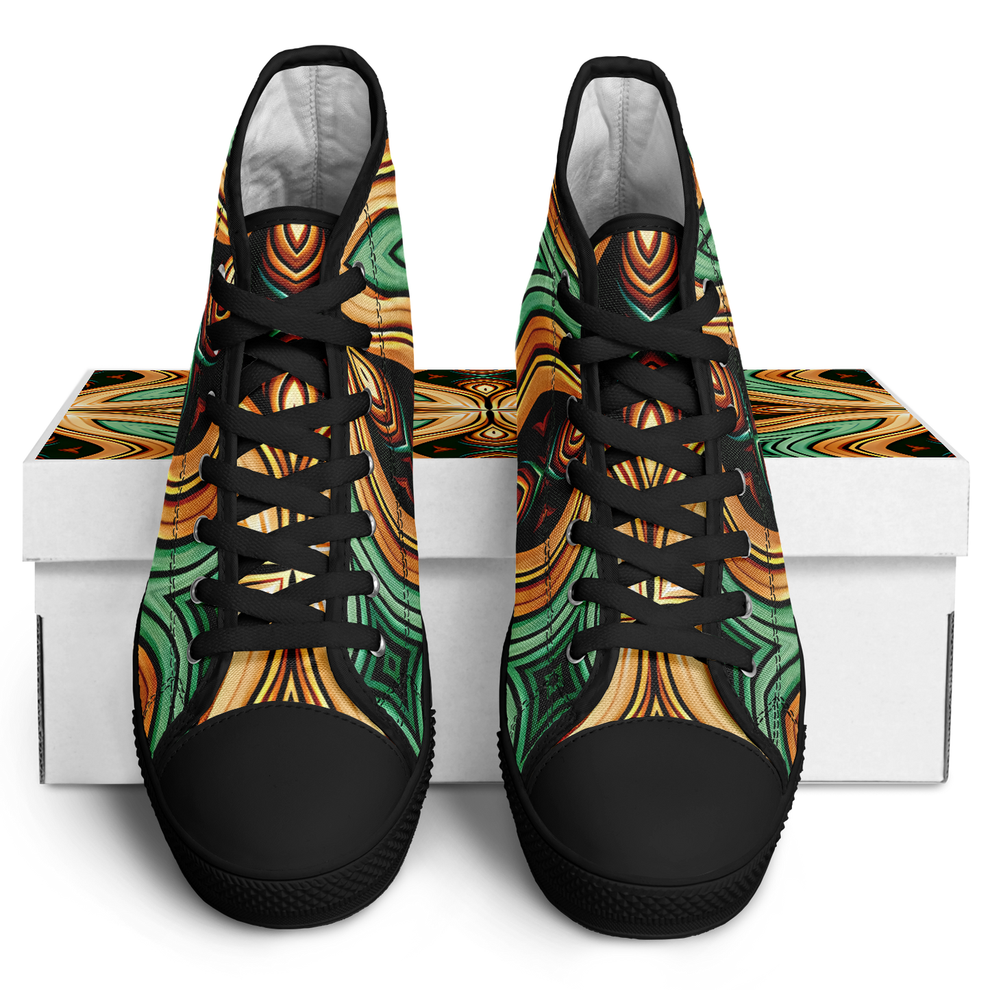 Women's Green & Gold Psychedelic Floral Pattern All-Over Print Urban Peak High Top Shoes