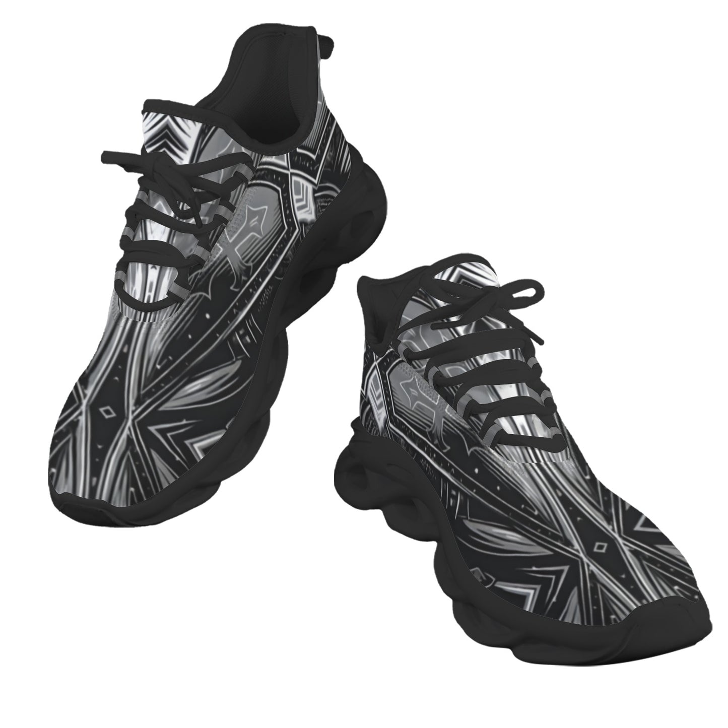 Men's Black & Silver Symmetry Pattern All-Over Print Twisted Sole Sneakers