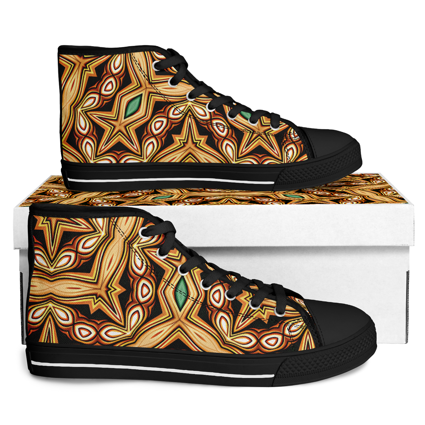 Women's Green & Gold Retro Kaleidoscope Pattern Urban Peak High Top Shoes