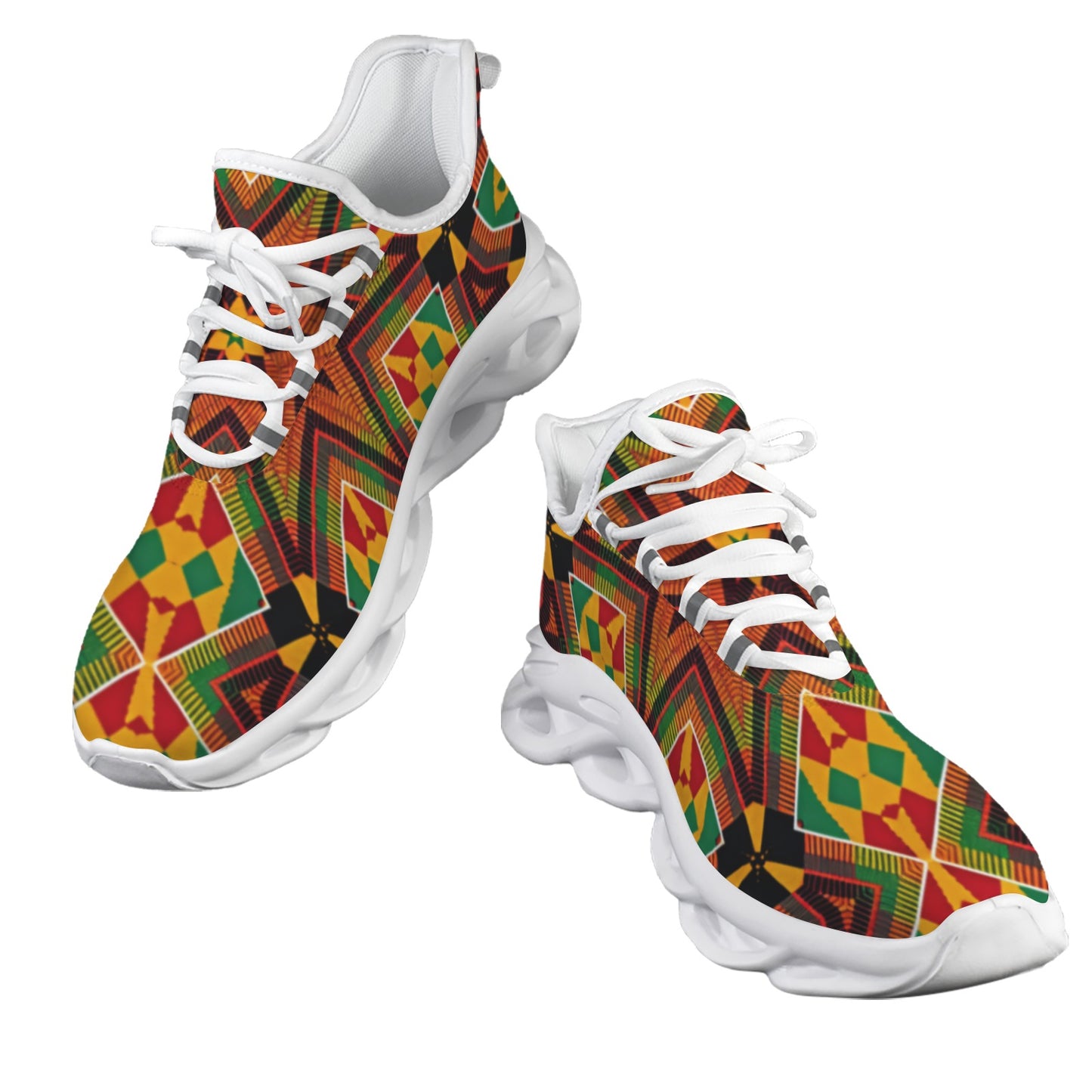 Men's African Kente Geometric Star Pattern All-Over Print Twisted Sole Sneakers