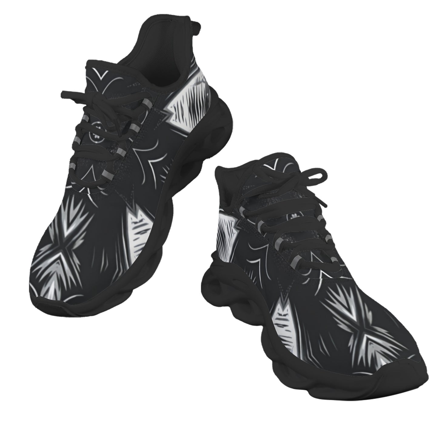 Women's Black & White Kaleidoscope Pattern All Over Print Twisted Sole Sneakers