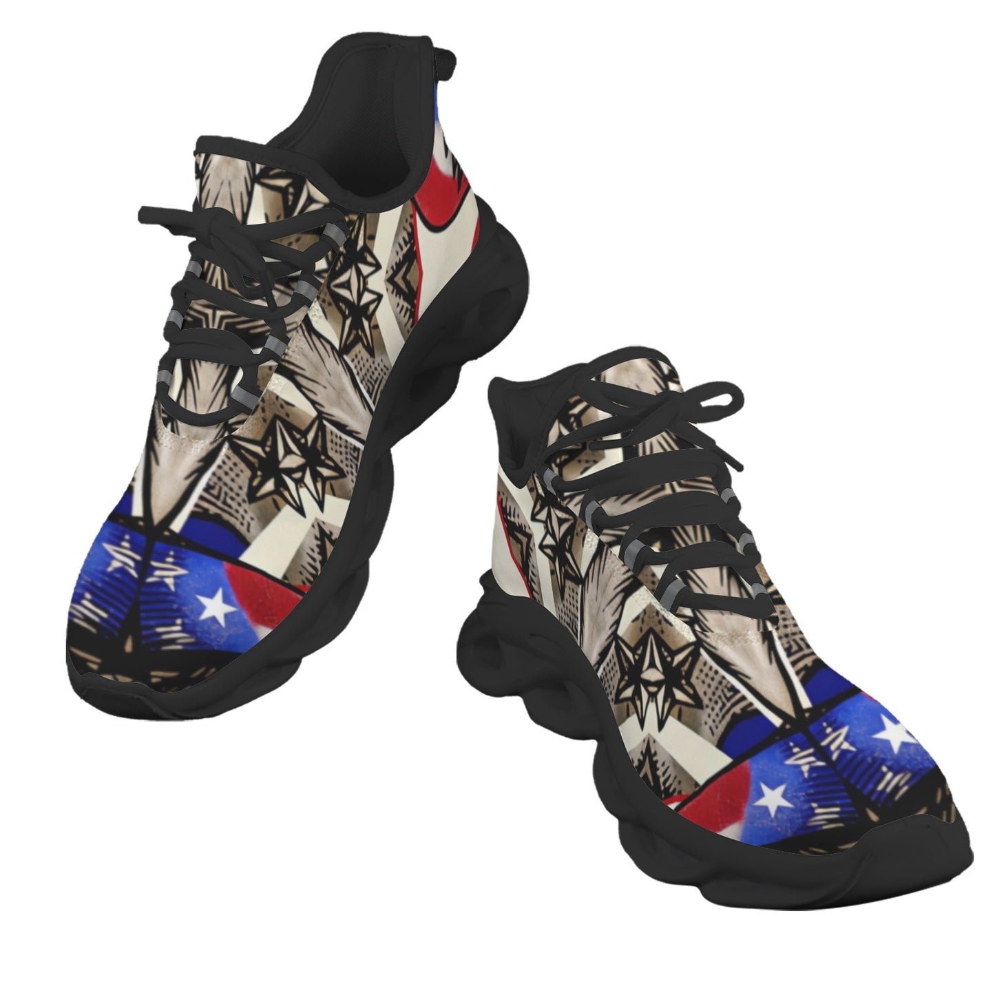 Men's Patriotic Star Kaleidoscope Pattern All-Over Print Twisted Sole Sneakers
