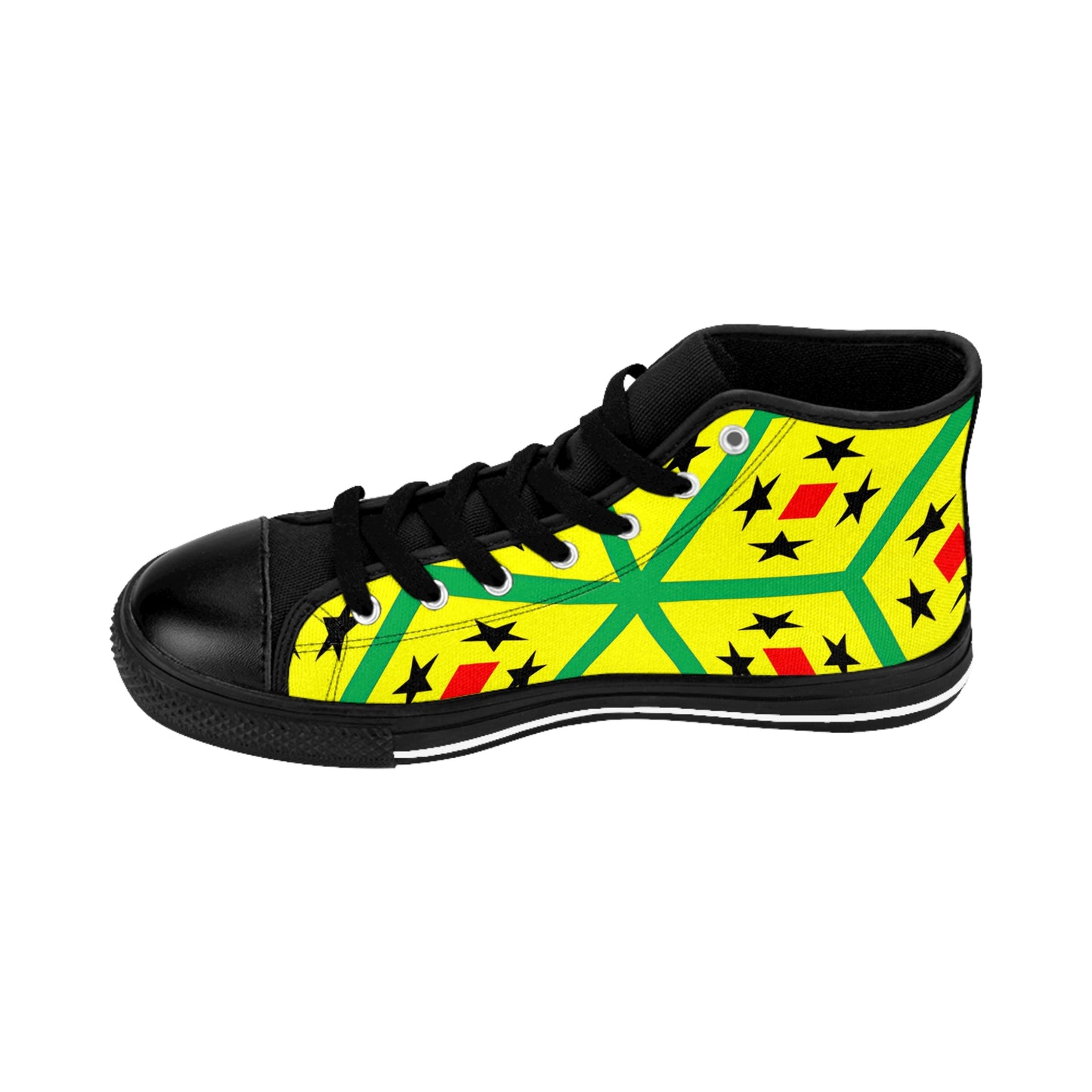 Women's Yellow Geometric Vibrant Star & Diamond Pattern High Top Sneakers