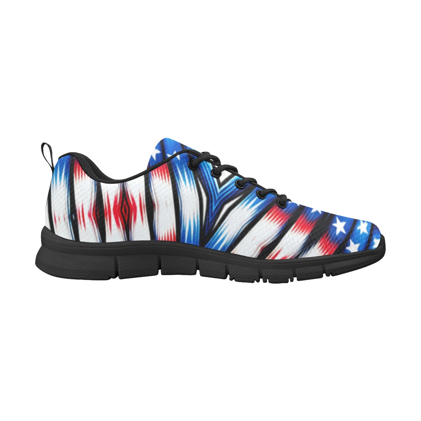 Men's Red White Blue Geometric Pattern All-Over Print Breathable Running Shoes.
