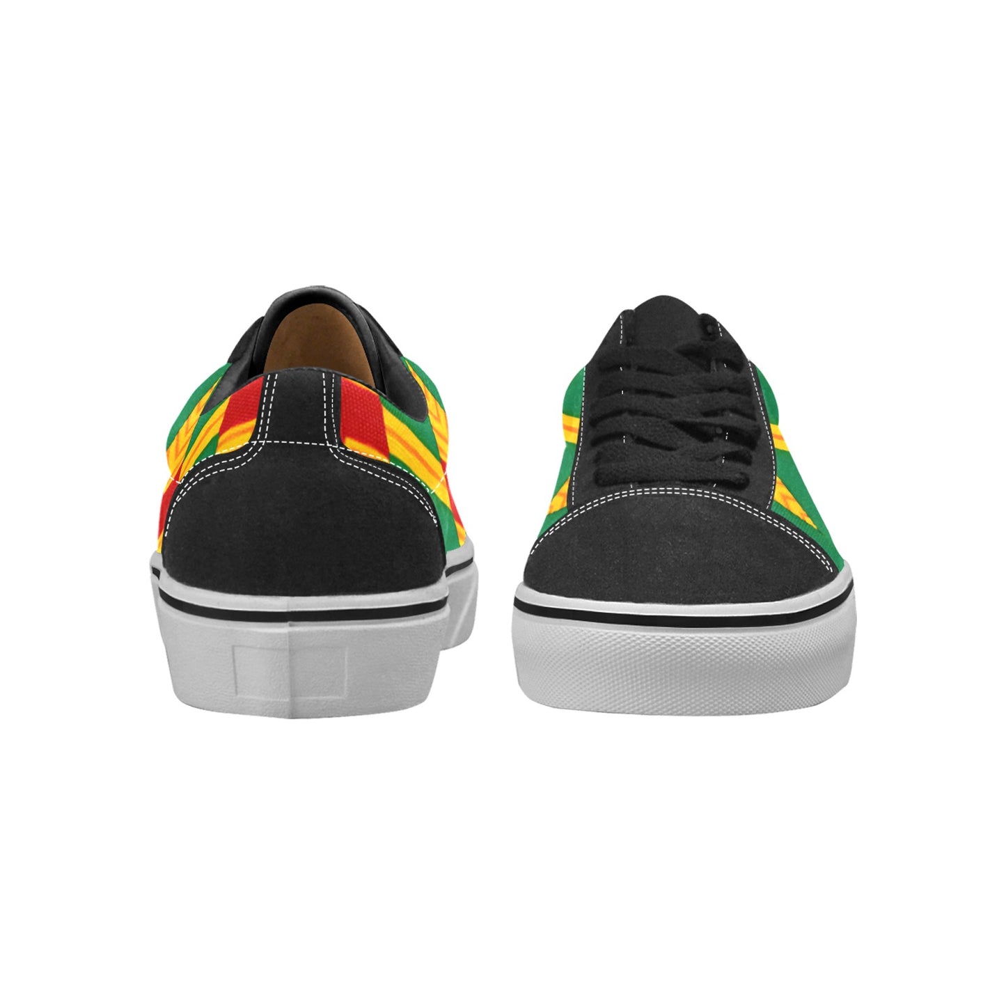 Men Bold Green, Red & Gold African Kente-Inspired Pattern Low Top Skateboarding Shoes