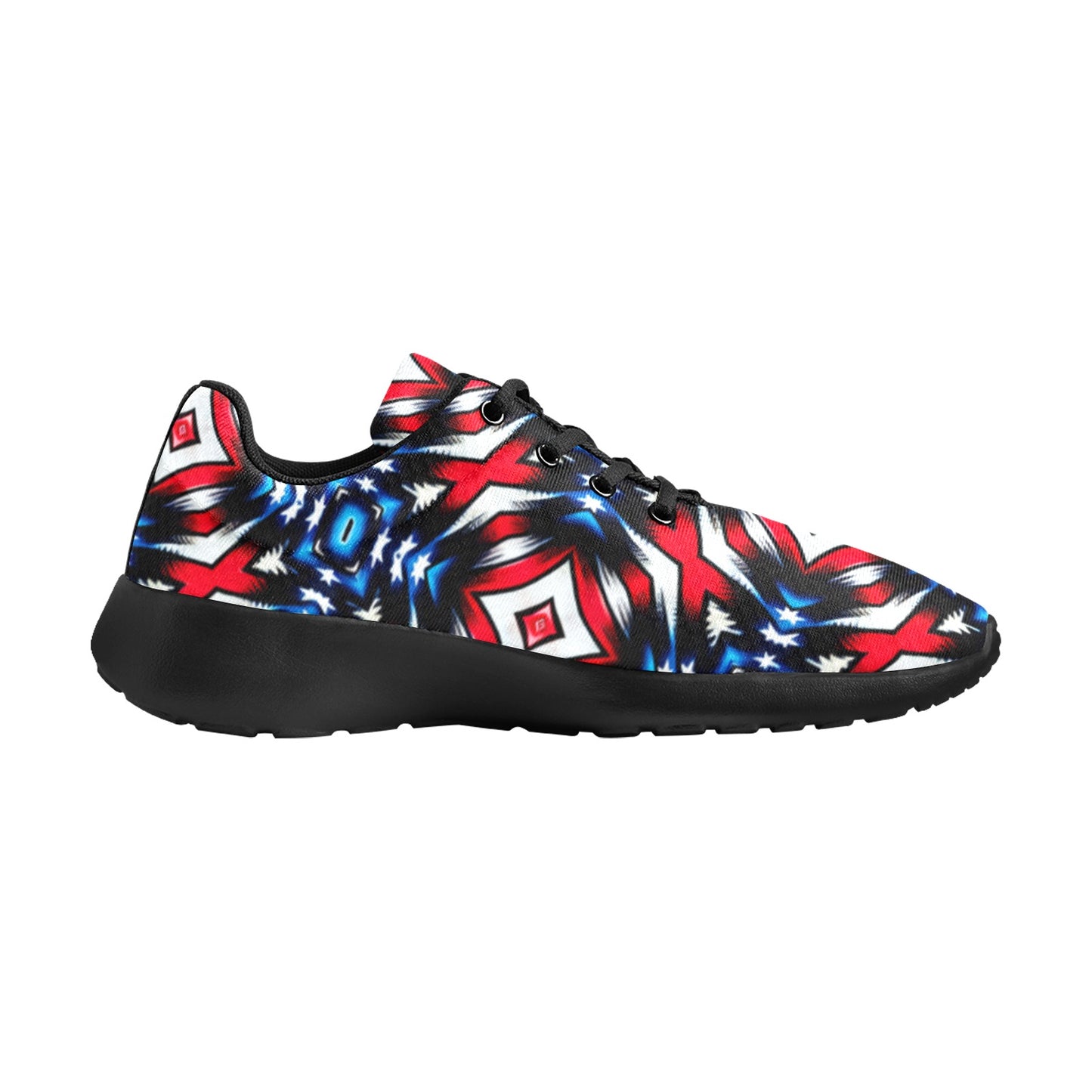 Women's Red White Blue Geometric Pattern All-Over Print Athletic Shoes