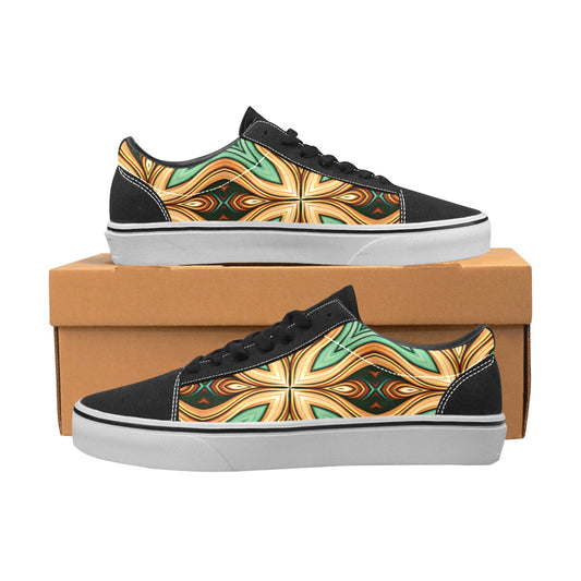 Men's Green & Gold Swirl Pattern Low Top Skateboarding Shoes