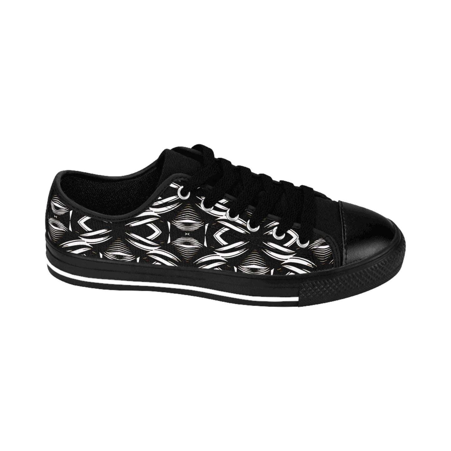 Women's Black Geometric Pattern Low-Tops Sneakers