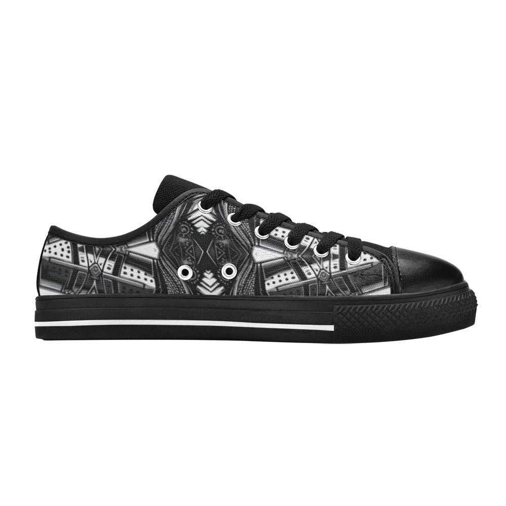 Women's Monochrome Kaleidoscope Pattern All-Over Print Low Top Canvas Shoes
