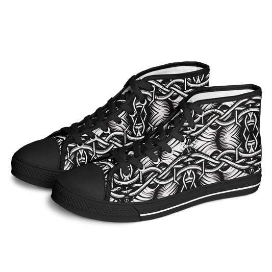 Women’s Black Intricate Silver Chain Tattoo Pattern High Urban Peak High Top Shoes