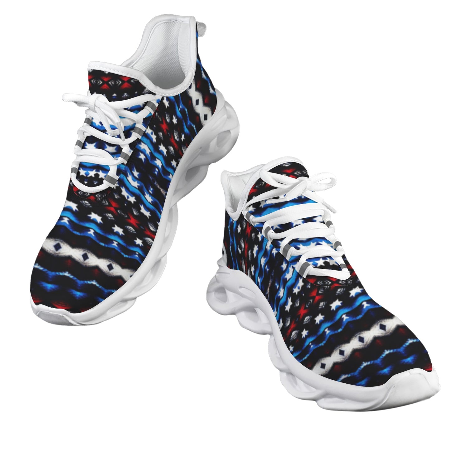 Men's Black Blue Abstract Pattern All Over Print Twisted Sole Sneakers