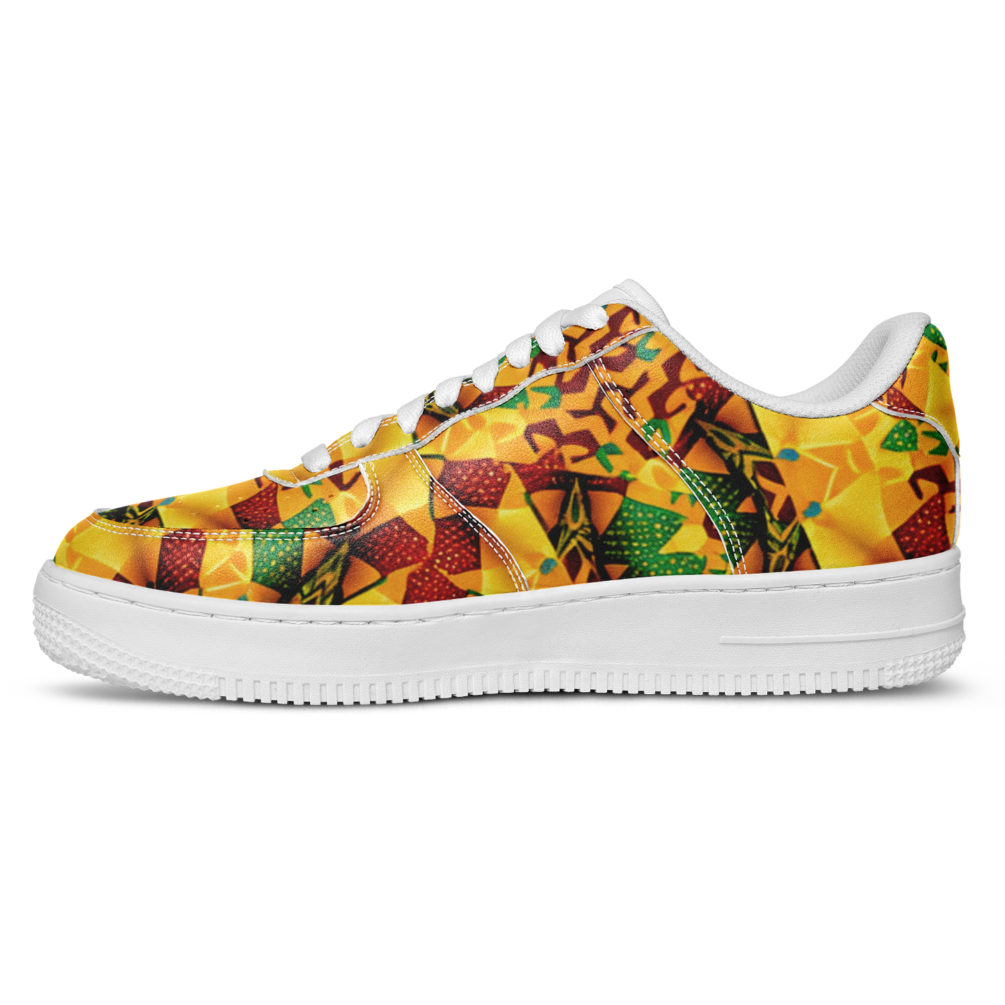 Women's Vibrant Red Yellow & Green African Kente Geometric Pattern All-Over Print Core Low Shoes