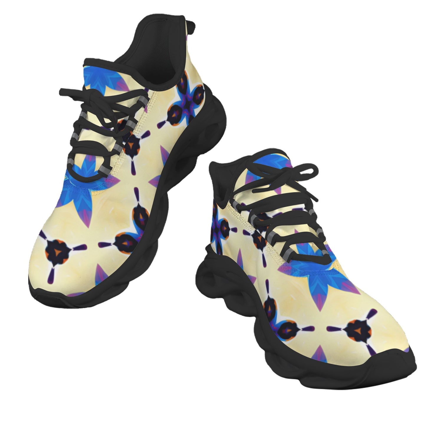 Women's Blue Floral Kaleidoscope Pattern All-Over Print Twisted Sole Sneakers