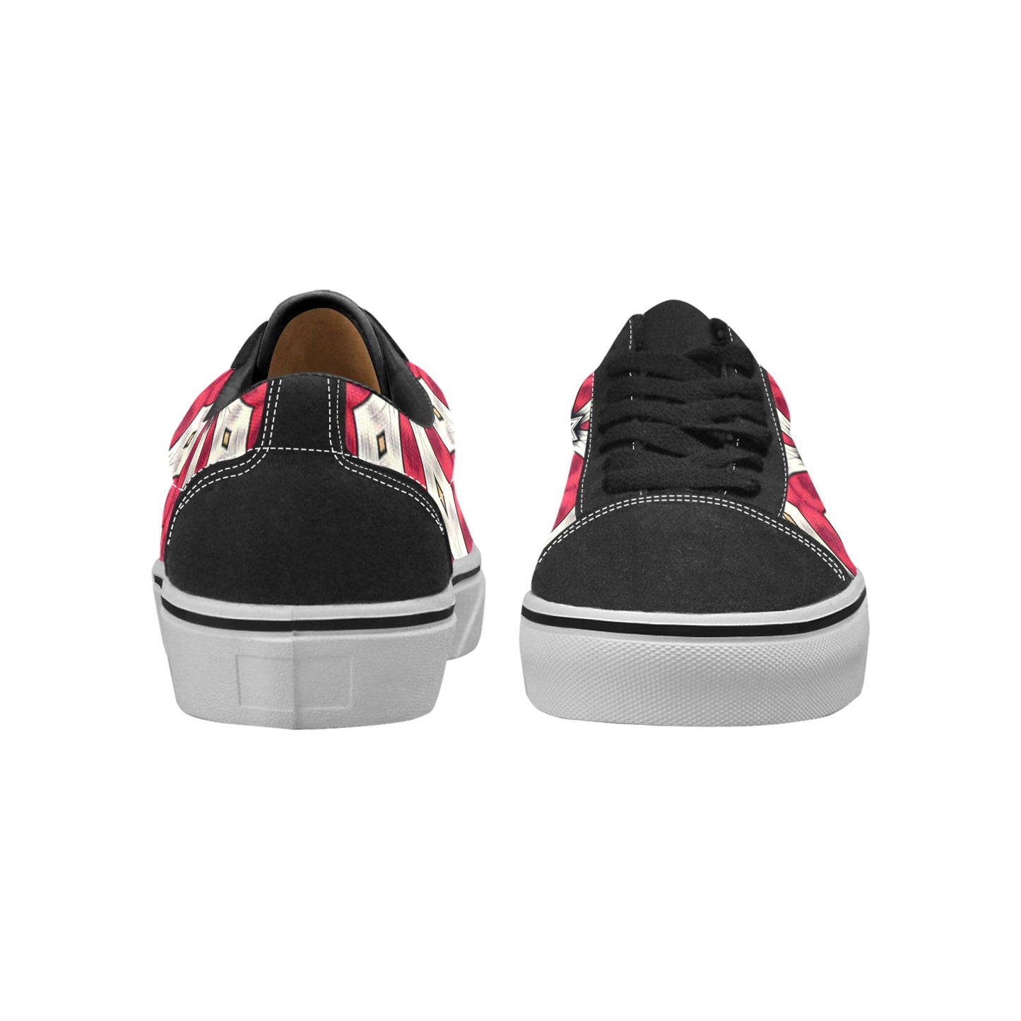 Women's Red & White Geometric Star Pattern Low Top Skateboarding Shoes.