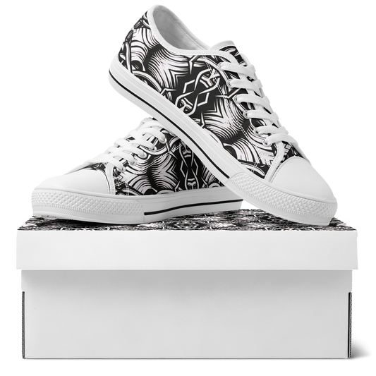 Men’s Black Intricate Silver Chain Tattoo Pattern Urban Peak Low Shoes