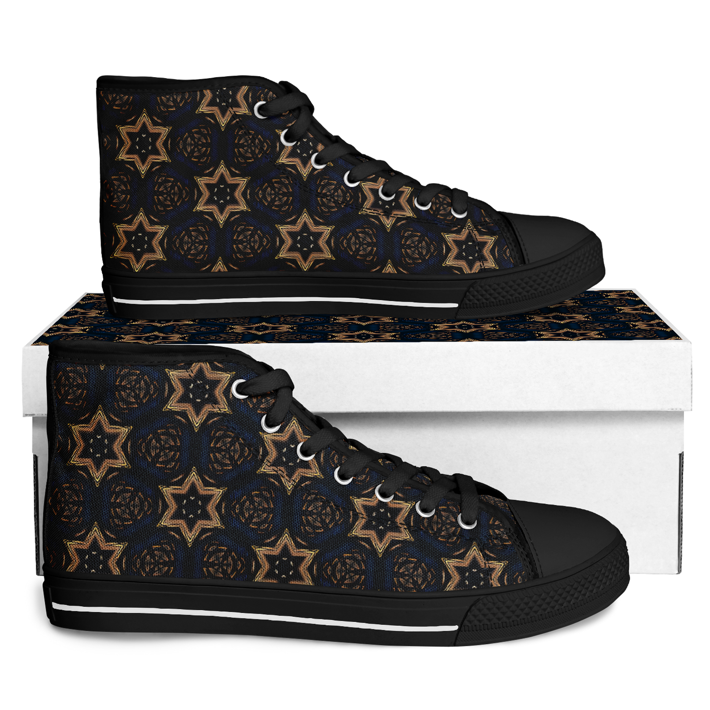 Women's Geometric Floral Pattern in Black & Brown Urban Peak High Top Shoes