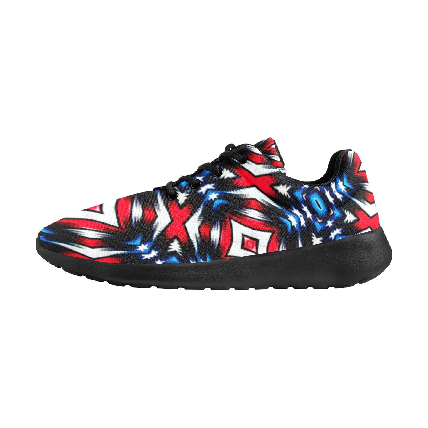 Men's Red White Blue Geometric Pattern All-Over Print Athletic Shoes.