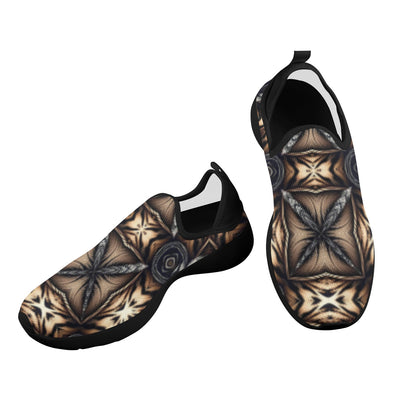 Women's Geometric Kaleidoscope Brown Pattern All Over Print Fly Weave Drop-in Heel Sneakers.