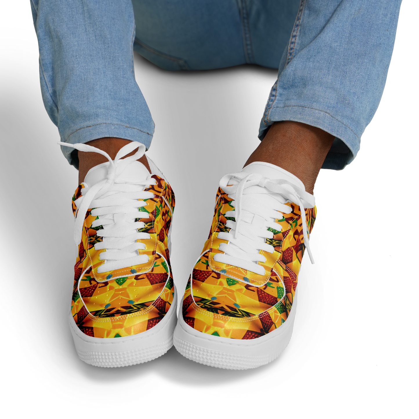 Men's Vibrant Red Yellow & Green African Kente Geometric Pattern All-Over Print Core Low Shoes