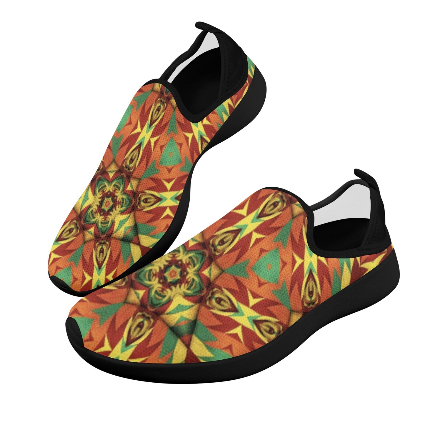 Men's  Bold Tribal Kaleidoscope Pattern Fly Weave Drop-in Heel Sneakers
