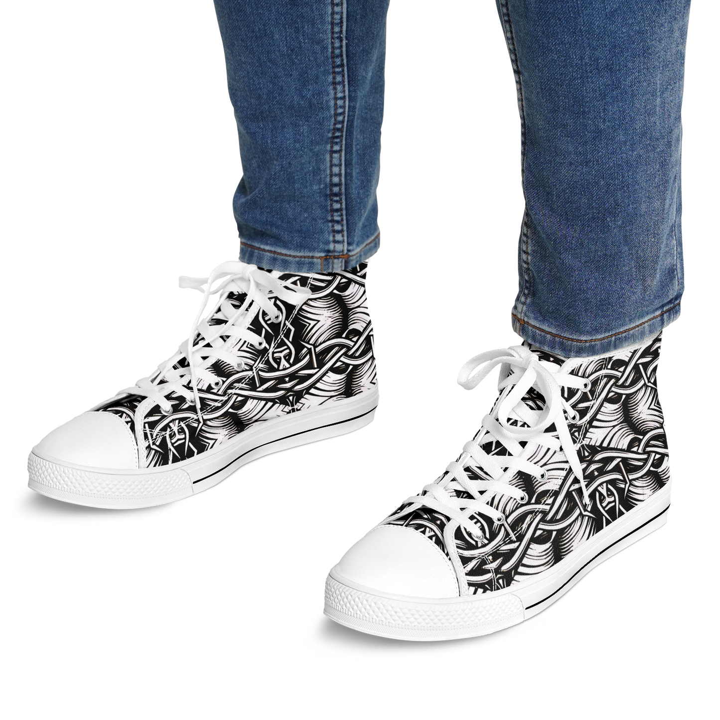 Men’s Black Intricate Silver Chain Tattoo Pattern High Urban Peak High Top Shoes