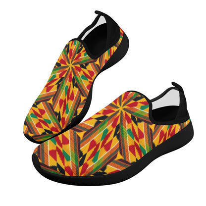 Men's Vibrant African Kente Geometric All-Over Print Fly Weave Drop-in Heel Sneakers