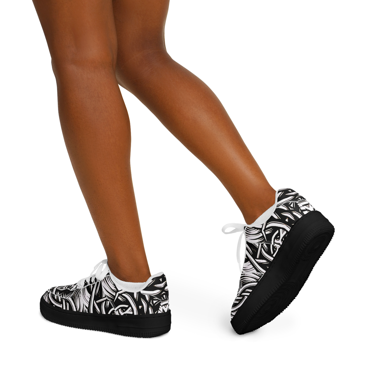 Women’s Black Intricate Silver Chain Tattoo Pattern High Core Low Shoes