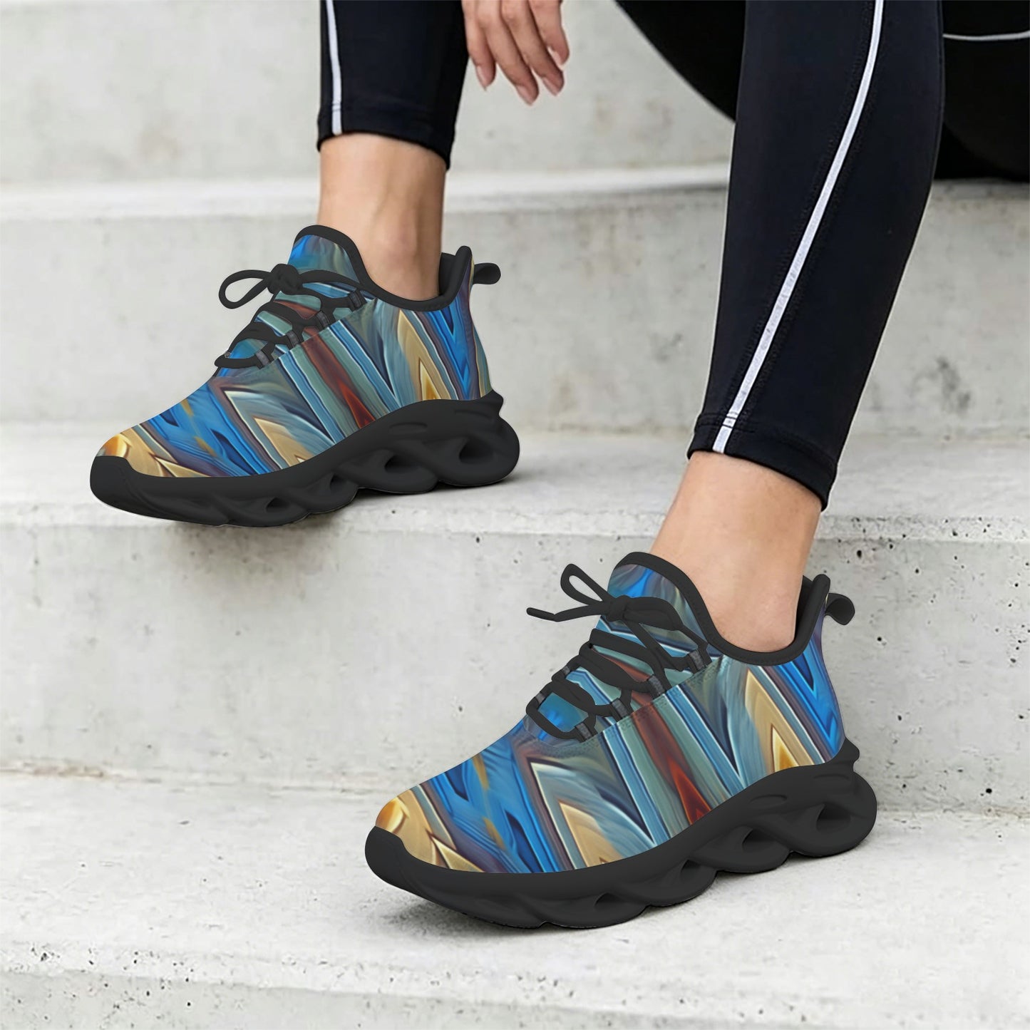 Women's Retro Radiant Waving Pattern All-Over Print Twisted Sole Sneakers