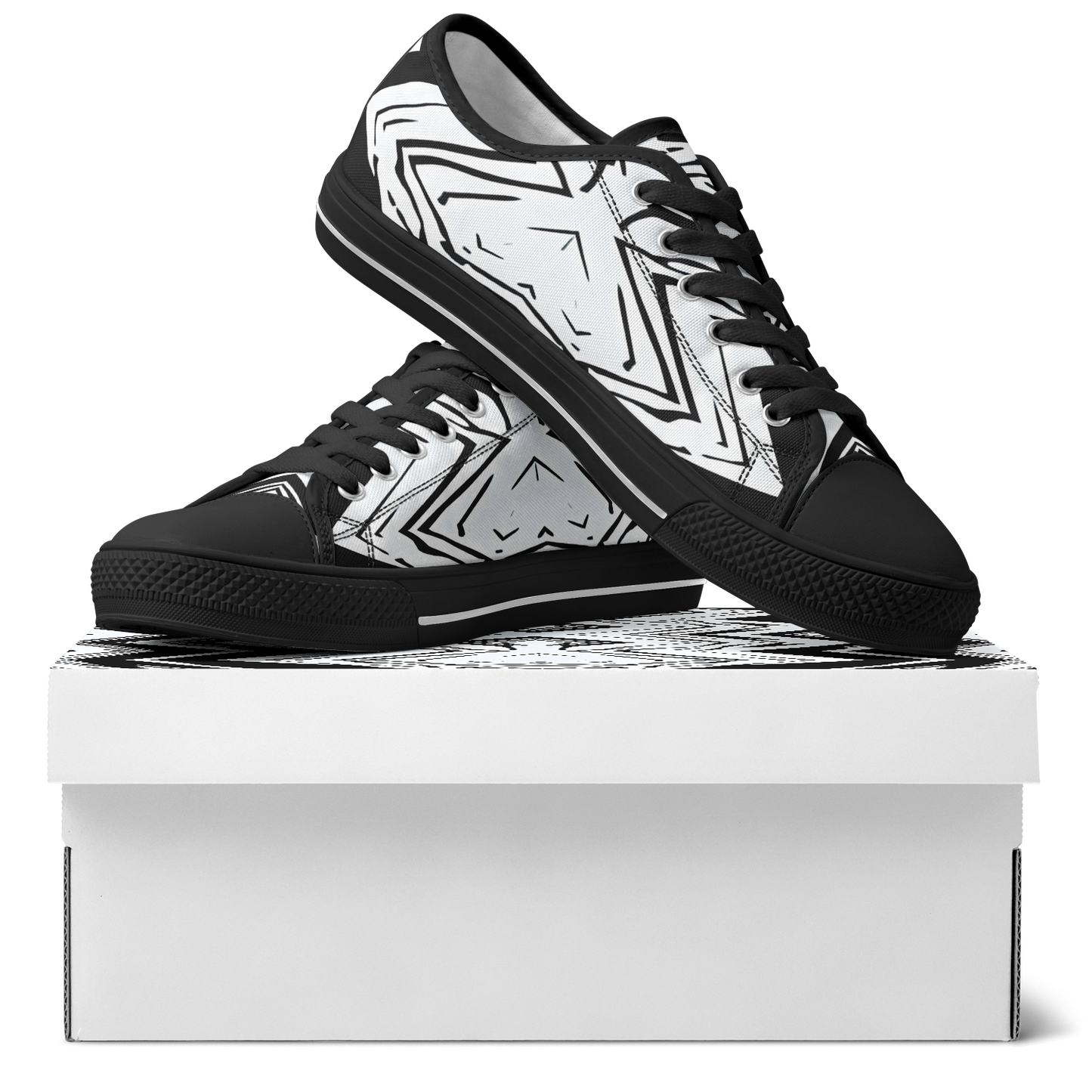 Women's Black & White Kaleidoscope Pattern All Over Print Urban Peak Low Shoes
