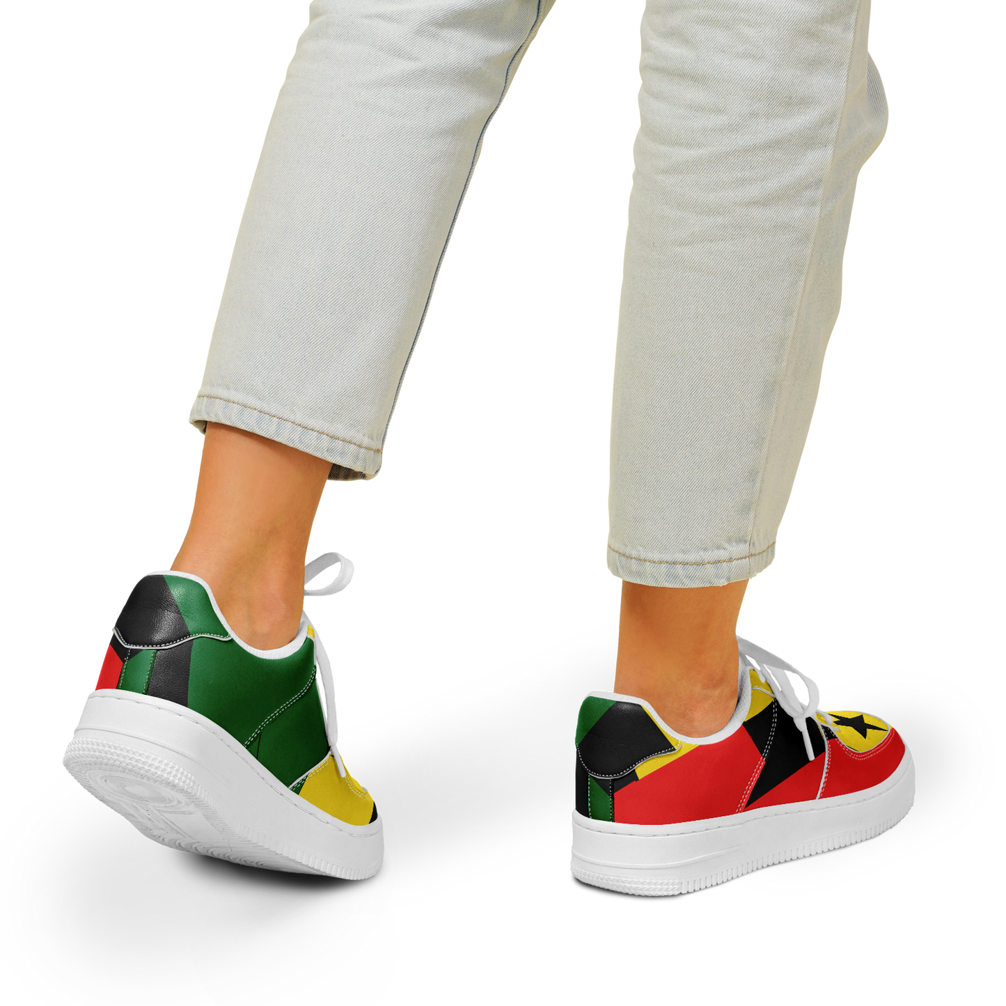 Women's Red Yellow Green and Black Stars Pattern All Over Print Urban Peak High Top Shoes
