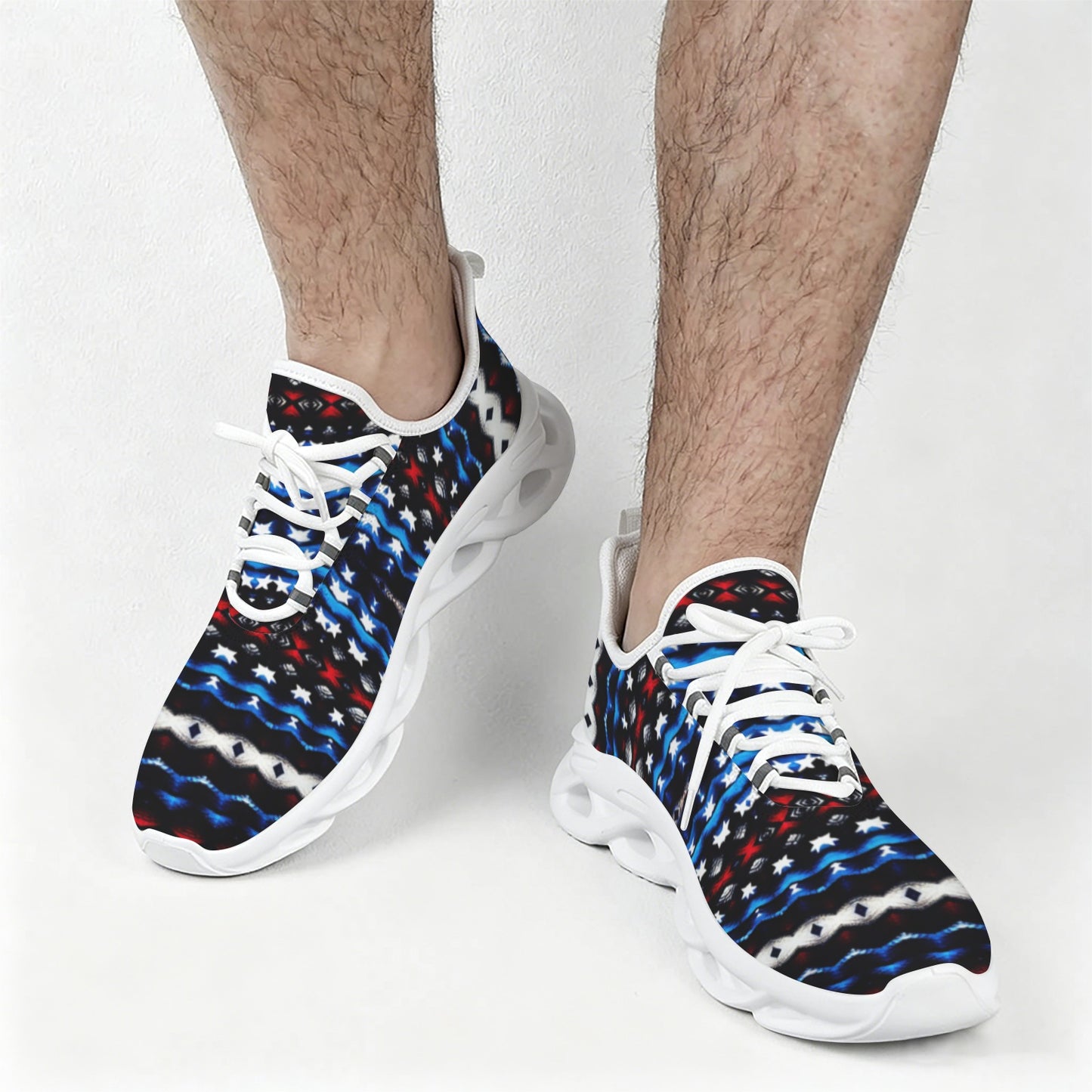 Men's Black Blue Abstract Pattern All Over Print Twisted Sole Sneakers