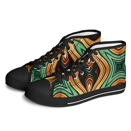 Women's Green & Gold Psychedelic Floral Pattern All-Over Print Urban Peak High Top Shoes