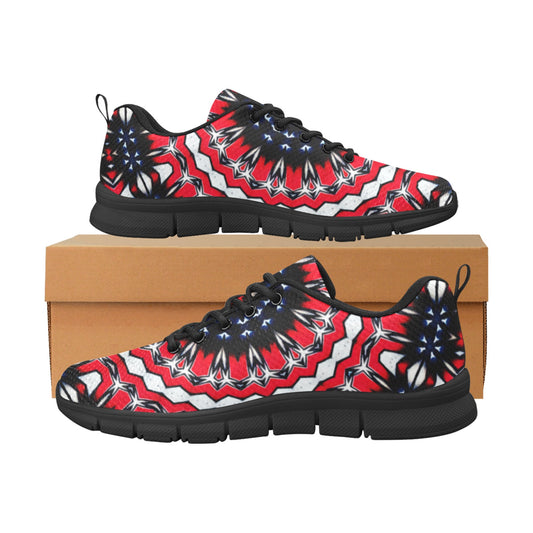 Men's Red, Black & White Psychedelic Pattern All-Over Print Breathable Running Shoes