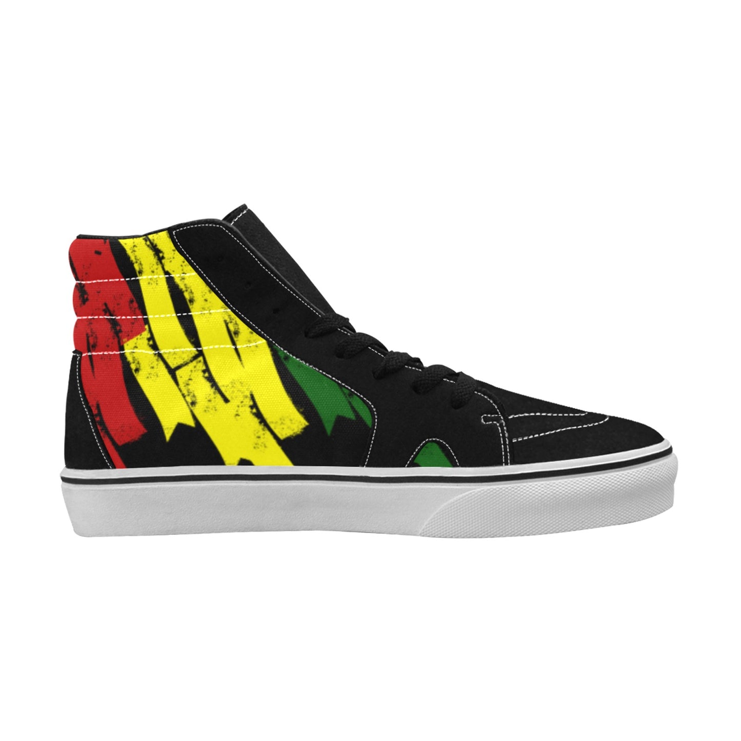 Women's Red Yellow Green and Black Stars High Top Skateboarding Shoes