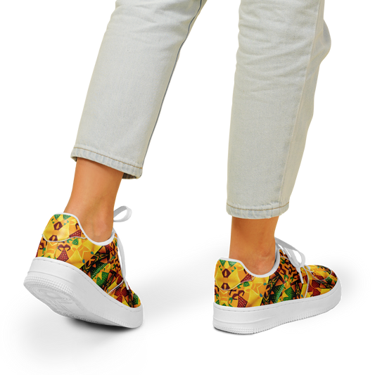 Women's Vibrant Red Yellow & Green African Kente Geometric Pattern All-Over Print Core Low Shoes