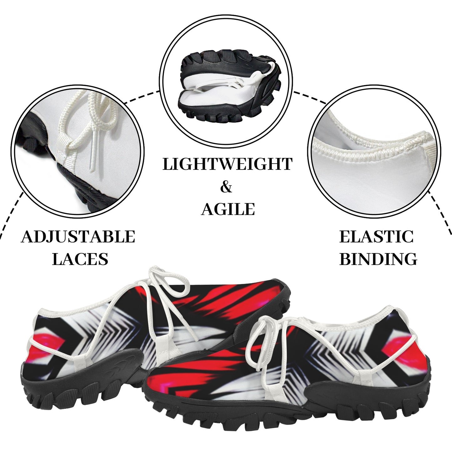 Men's Abstract Red, White & Black Pattern All-Over Print Outdoor Training Shoes