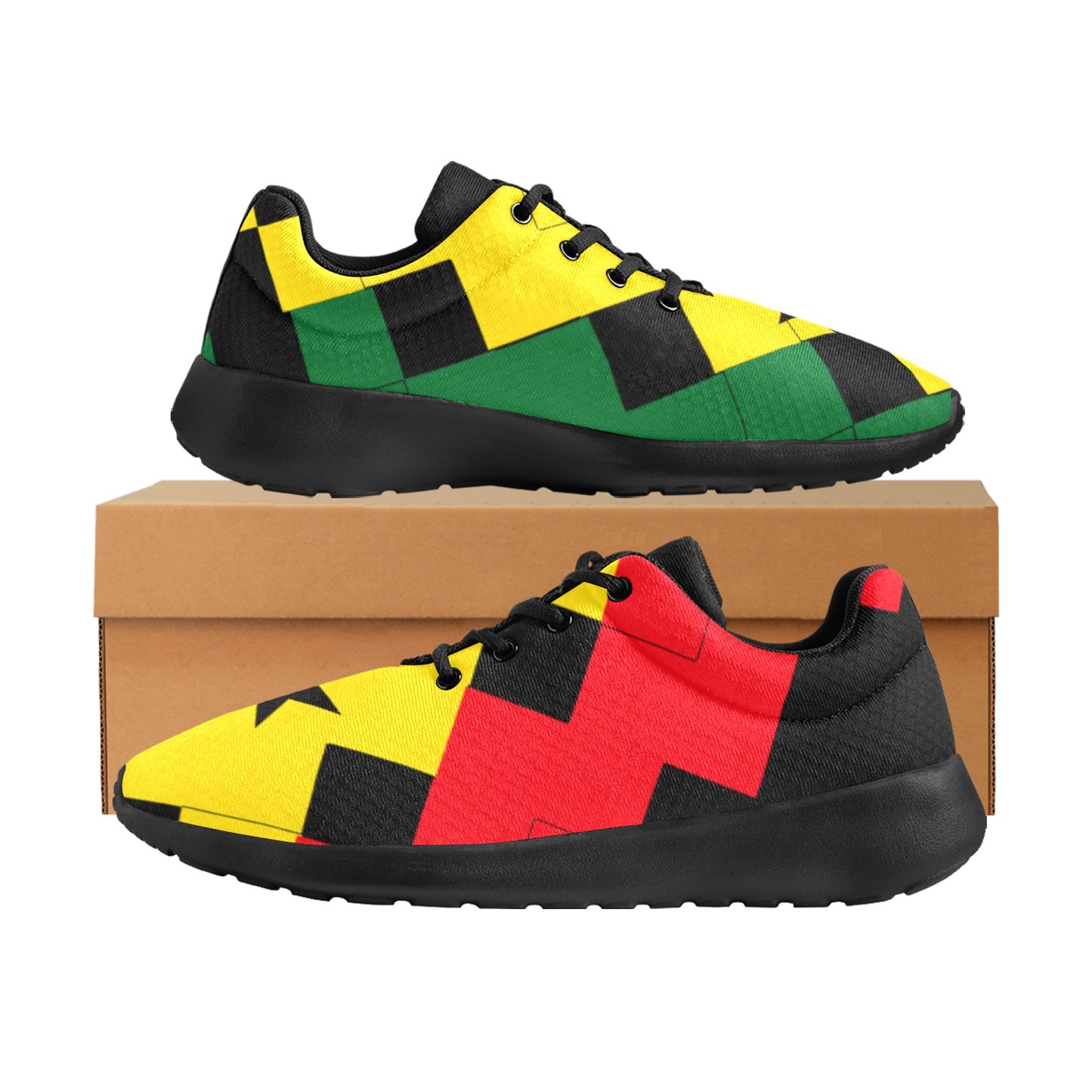 Men's Ghana Flag & Black Star Pattern All-Over Print Athletic Shoes