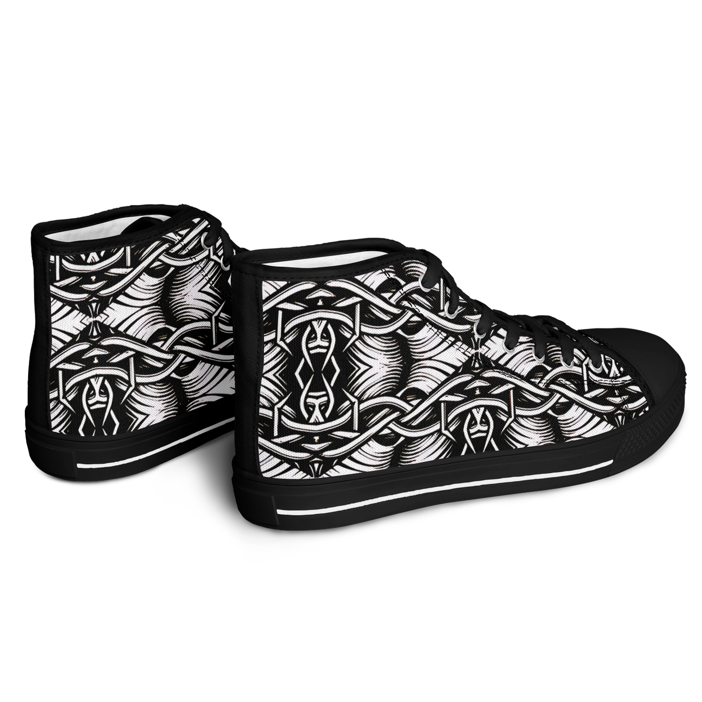 Men’s Black Intricate Silver Chain Tattoo Pattern High Urban Peak High Top Shoes