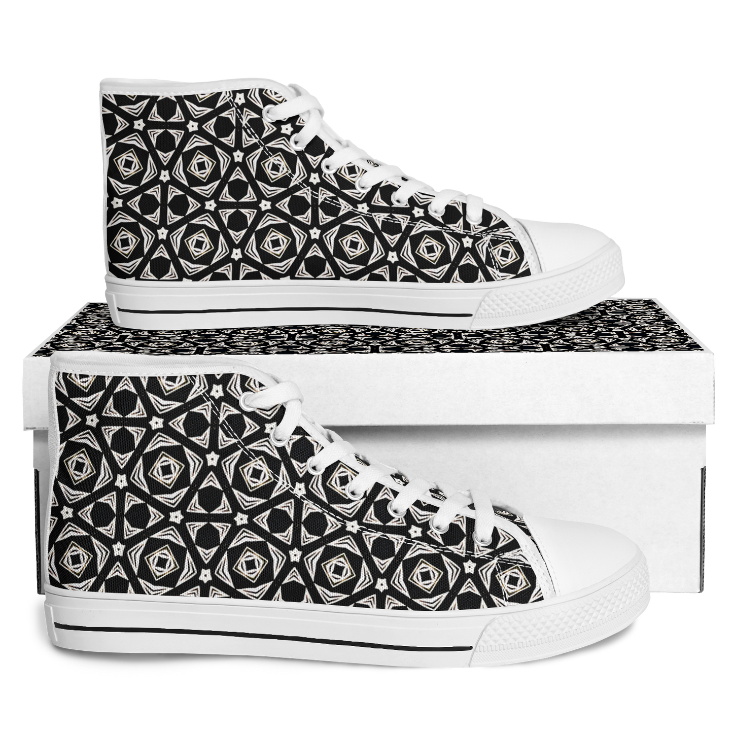 Women's Black Geometric Pattern Urban Peak High Top Shoes