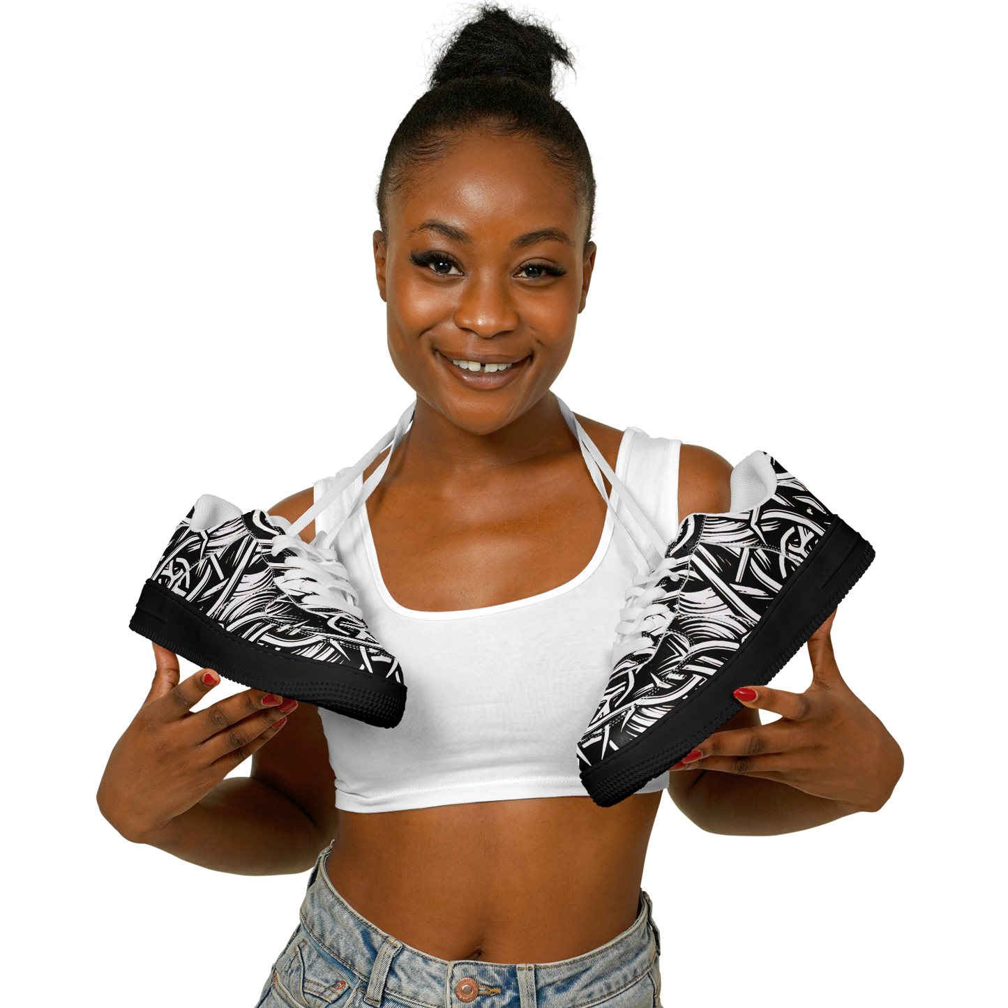 Women’s Black Intricate Silver Chain Tattoo Pattern High Core Low Shoes