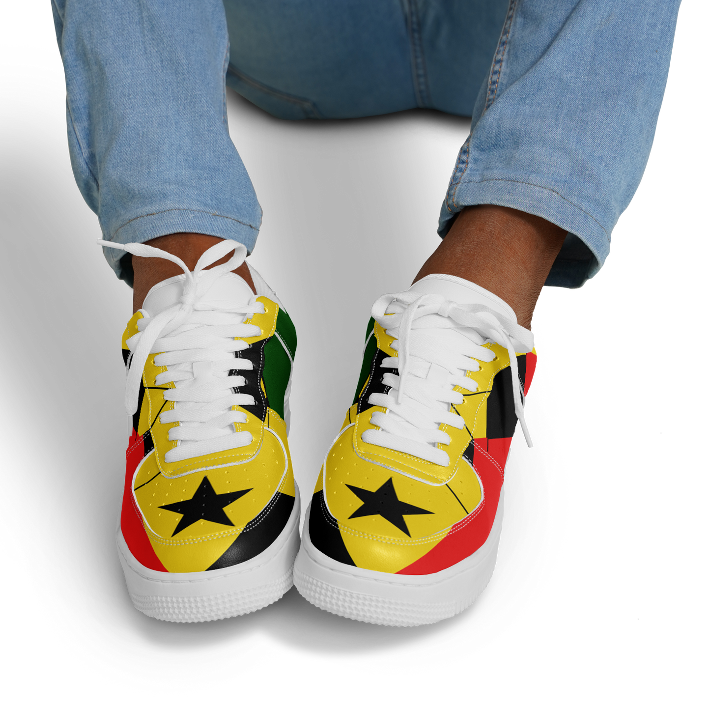 Men's Red Yellow Green and Black Stars Pattern All Over Print Urban Peak High Top Shoes