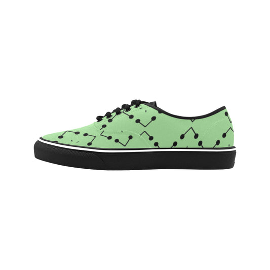 Men's Bold Green Geometric Black Dot-Node Pattern All-Over Print Classic Canvas Low Top Shoes