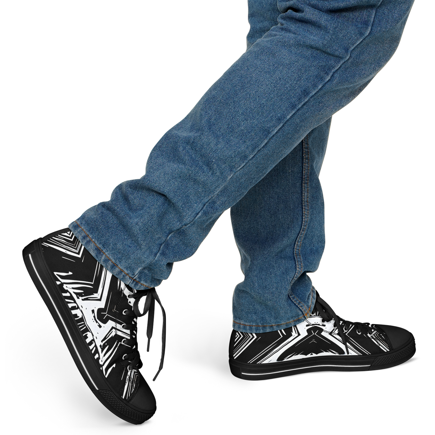 Men's Black & White Kaleidoscope Pattern All Over Print Urban Peak High Top Shoes
