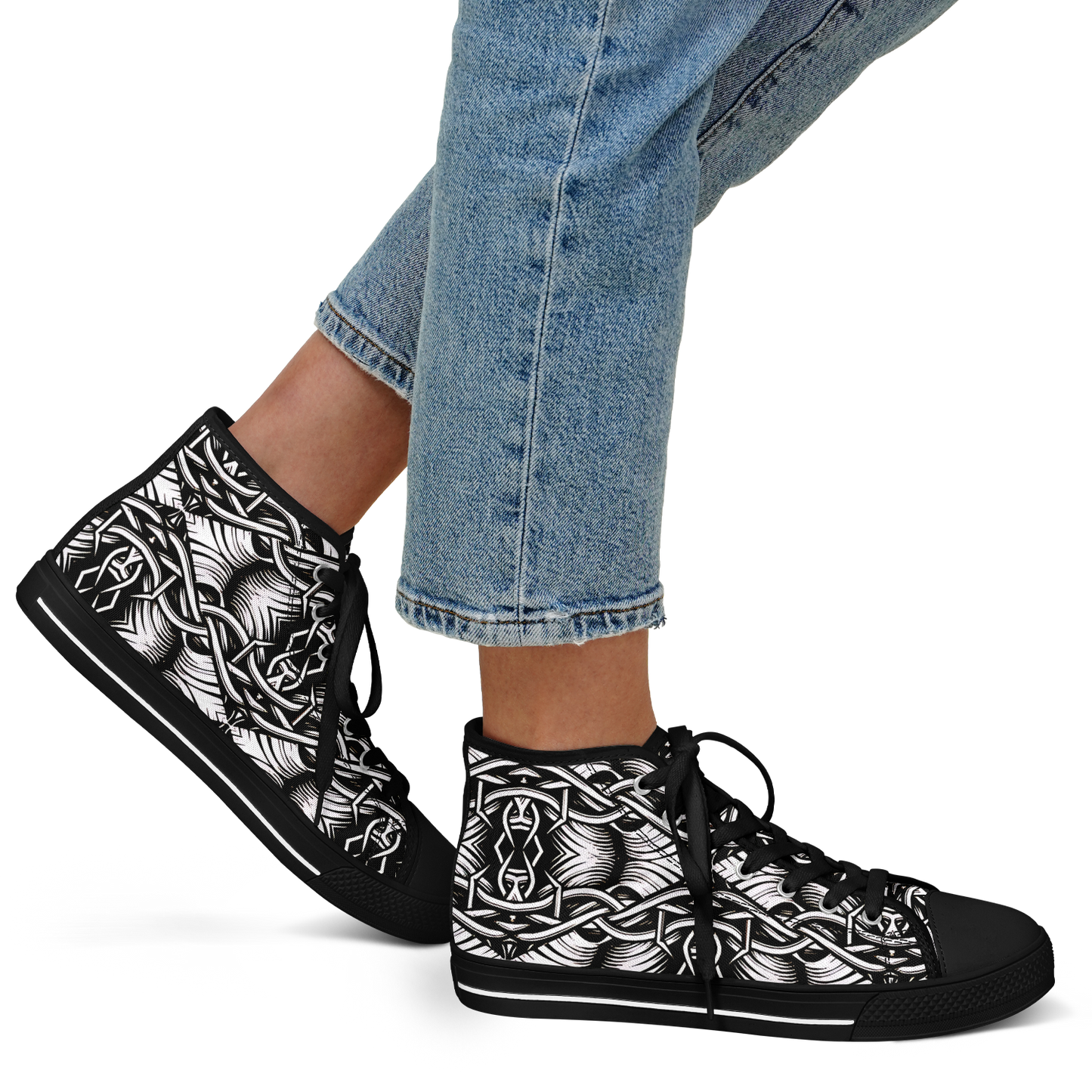 Women’s Black Intricate Silver Chain Tattoo Pattern High Urban Peak High Top Shoes