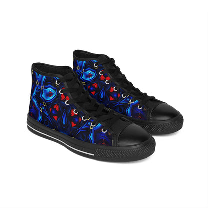 Men's Blue & Red Kaleidoscope Pattern All Over Print High-Top Sneakers