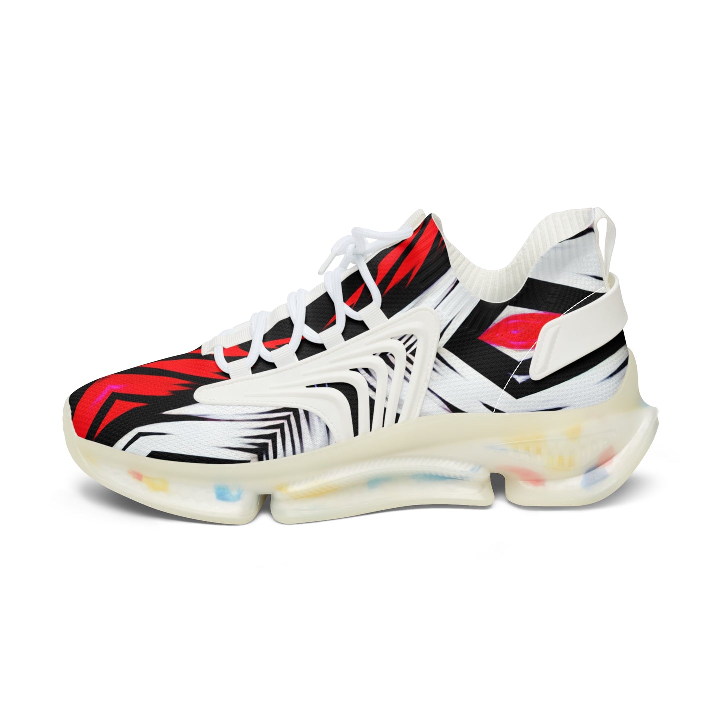Women's Red Black & White  Geometric  Pattern All Over Print Mesh Workout Sneakers